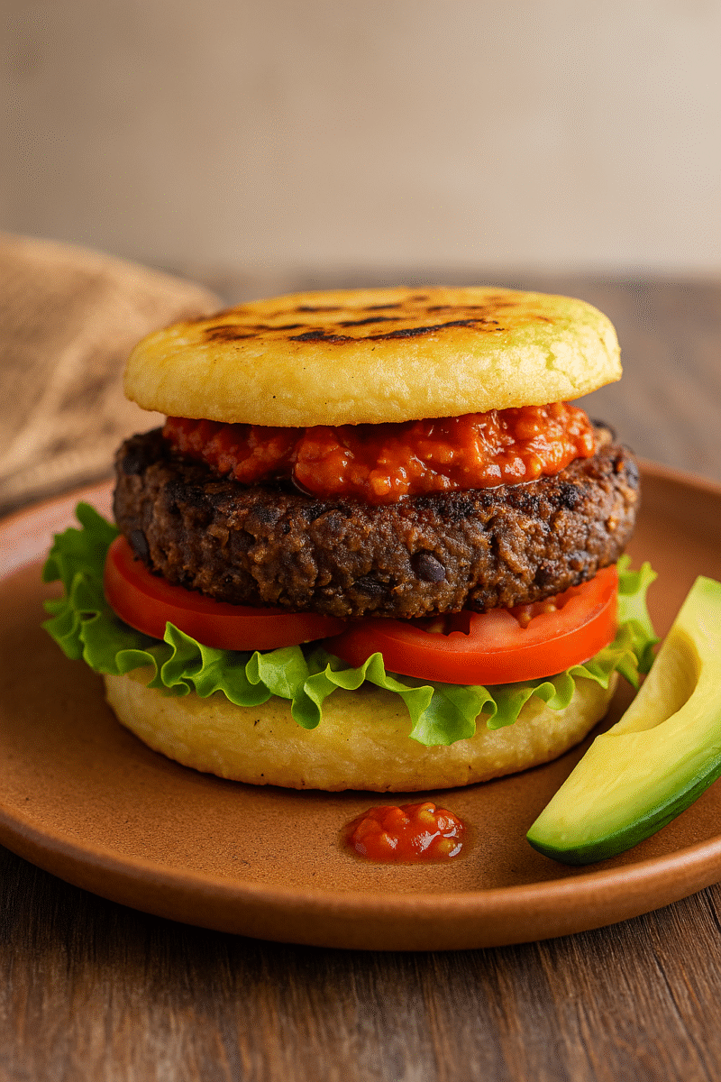 Pack de Productos para cocinar "Arepa-Burger con hamburguesa de fríjoles y salsa de ají (2 porciones)"