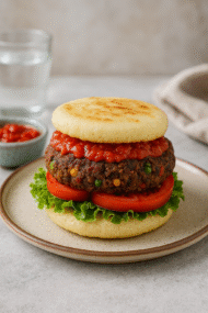 Pack de Productos para cocinar "Arepa-Burger con hamburguesa de fríjoles y salsa de ají (2 porciones)" - Imagen 2